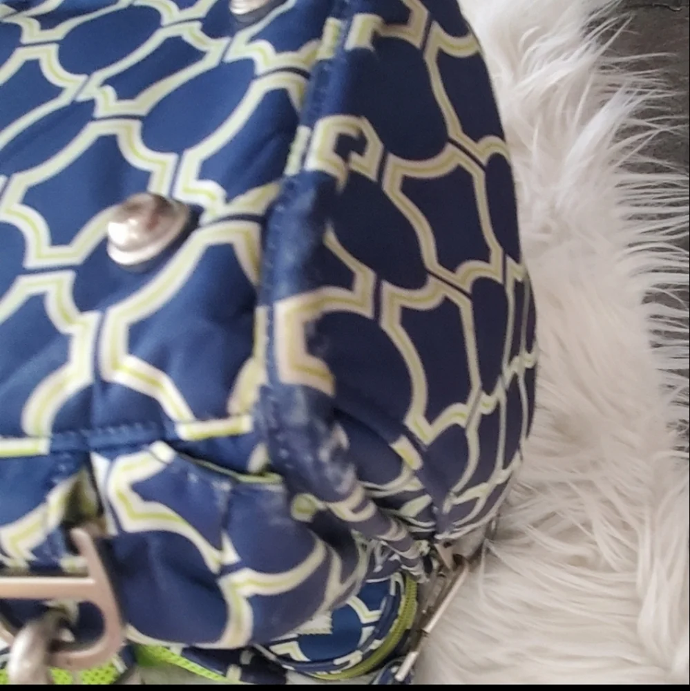 Ju-Ju-Be Navy and Lime Geometric Print Convertible Baby Bag